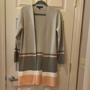 Apt. 9 Striped Open Front Long Cardigan - Gray, Cream, Blush Color size S